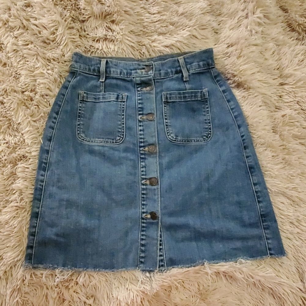 Hidden Jeans Button Down Distressed Hem Skirt - image 1